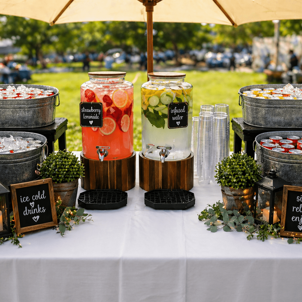 Outdoor beverage station with infused water dispensers
