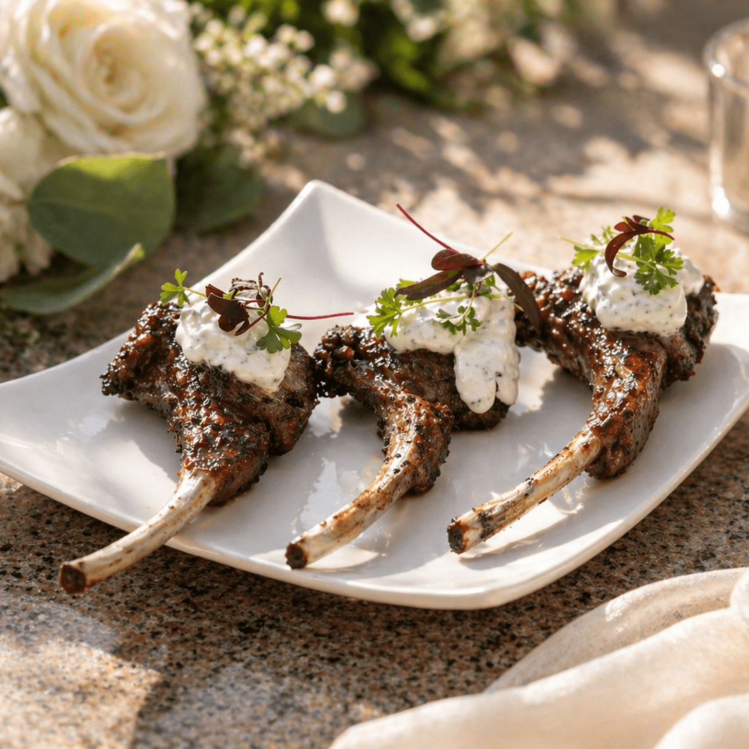 Three grilled lamb chops with herb cream