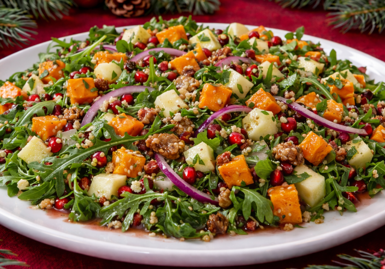Festive arugula salad with butternut and pomegranate